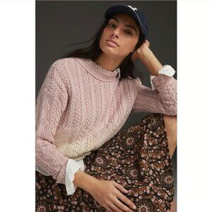 By Anthropologie Marci 100% Cotton Pink Dip Dye Cable Knit Chunky Sweater